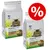 To poser Perfect Fit Natural Vitality kattefoder adult 1+, 70 % protein, med billede af kat og rød procent-tegn for tilbud. Synlig tekst: with fresh chicken.