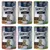 Sei buste di cibo per gatti Happy Cat, vari gusti visibili: Atlantic Lachs, Landente, Weide Lamm, Voralpen Rind, Quellwasser Forelle, Land Geflügel. Immagine dei prodotti con gatto sul fronte.