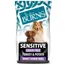 Sensitive grain free turkey and potato food for adult and senior dogs, as shown on packaging with two dogs pictured. Key features: grain free, suitable for sensitive diets.