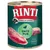 RINTI Singlefleisch ENTE PUR, 1 Protein Single, getreidefrei. Immagine di una lattina con carne di anatra visibile sull'etichetta.