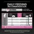 Daily feeding guide for cats by weight: 2 kg 25 g, 3 kg 40 g, 4 kg 55 g, 5 kg 70 g, 6 kg 80 g dry food or with 1 pouch wet food. Portion calculator info also shown.