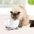 Katze trinkt aus einem weissen Trinkbrunnen mit katzenförmigem Design und grauen Füssen.