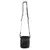 Black bag with adjustable shoulder strap, front mesh pocket and carabiner. Suitable for transport or storage.