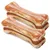 Two brown and white bone-shaped dog chews with layered texture, shown side by side on a white background. No visible branding or text.