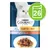 Purina Gourmet Perle Duetto Duo met kalf en eend. Afbeelding van het voer en een witte kat. Groen symbool met het getal 26 zichtbaar.