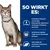 Texte en allemand : contrôlé phosphore et sodium, enrichi en oméga-3; technologie E.A.T. pour chats; riches en acides aminés essentiels et L-carnitine. Chat gris avec collier bleu à gauche.