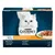 Упаковка Purina Gourmet Perle, мини-филе в соусе, 12×85 г. Видны варианты: индейка, утка, ягнёнок, тунец. На упаковке изображена белая кошка и тарелка с кусочками филе.