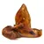 Orejas de cerdo secas, marrones, visibles como snack natural para masticar.