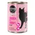Cosma Pure Love Asia Chicken with Shrimps in Jelly, multi protein in pure meat & seafood. Blik met zwarte kattenafbeelding en roze accenten.