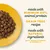 Testo in inglese: made with minimum 80% animal protein, grain free recipe, made with natural ingredients, with added vitamins & minerals.