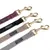 Four dog leads with golden carabiners in various colours: red, black, beige and grey. Brand label 'Nomad Tales' visible on each lead.