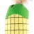 Giocattolo in feltro giallo con motivo a quadri neri e applicazione in feltro verde, con ciuffo di piume beige in alto.