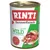 RINTI Kennerfleisch mit Wild, getreidefrei. Afbeelding van vleesstukken en groente op het etiket. Tekst in het Duits zichtbaar op de verpakking.