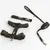 Black harness set with adjustable straps, click fasteners and matching lead. Metal rings for secure attachment visible.