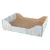 Karton mit Kratzfläche aus Wellpappe, Seitenwände im Holzdesign in Blau und Weiss.
