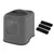 Grey cat house with transparent door and three black replacement filters. Modern design, suitable for indoor use.