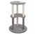 Árbol rascador de tres niveles, felpa gris y postes de sisal claros, apto para gatos para trepar y rascar.