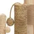 Scratching post element made of woven natural material with hanging ball toy, suitable for claw care and play.