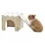 Casa de madera con rampa, adecuada para pequeños animales. Un conejo muestra el uso de la rampa.