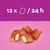 Feeding guide showing 12 pieces per 24 hours, with image of filled treats or snacks.