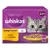 Whiskas 11+ Geflügel Auswahl in Gelee, mit Huhn, mit Truthahn, pack of 12. Purple box with cat face and yellow plate of food. Text in German.