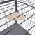 Wooden platform in a metal cage, attached to the cage wall. Suitable as a seating or resting area for animals.