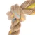 Toy rope made from natural fibres with yellow, blue and green accents. Knots for extra stability.