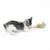 Young kitten playing with green fabric toy shaped like an apple with fur accent.