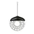 Round metal bird feeder with black roof and hook for hanging, suitable for bird food.