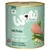 Boîte WOW d’aliment humide pour chien adulte, dinde, courgette et pissenlit, 71 % viande et abats, 0 % céréales et gluten, texte en allemand et anglais visible sur l’étiquette.
