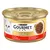Purina Gourmet Gold консервированный корм для кошек с говядиной, изображение измельчённого мяса и белой кошки на упаковке.