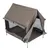 Bruine tent met netzijden en verhoogd metalen frame, geschikt voor buitengebruik. Zichtbare opening aan de voor- en zijkant.