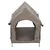 Bruine tent met metalen frame en ingang, geschikt als bescherming of rustplaats. Zichtbaar merk: more4pets.