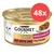 Purina Gourmet Gold Composición Fina, con pato y pavo, 48x lata. Imagen del producto y comida servida. Purina Gourmet Gold Composición Fina, con pato y pavo, 48x lata. Imagen del producto y comida servida.