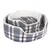 Two grey, checked pet beds with brown and white stripes, soft inner padding and Trixie logo on the outside.