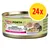 Feline Porta 21 kattenvoer, fijn kippenvlees met Aloe Vera, zonder toegevoegde suikers, 24x. Tekst in Duits en Engels: 'Feines Hühnerfleisch', 'Fine Chicken Meat', 'no added sugar'.