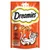 Dreamies kattensnack 60 g, met kip. Tekst: mit leckerem Huhn, vitamine & mineralstoffe, nur 2 kcal pro Stück. Afbeelding van een kat en kip zichtbaar op de verpakking.