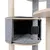 Niche d’arbre à chat en tissu gris avec coussin matelassé, poteaux recouverts de sisal et griffoir noir visible sur un des poteaux.