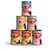 Lucky Lou cat food in cans: varieties duck, lamb, beef and poultry. Visible texts: 'Ente GUT, alles GUT', 'VerLAMM Gut!', 'Beef UP', 'Geflügel den Geist', 'Beef me UP'.