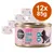 Cosma Asia Kitten Tuna with Crab in Jelly, 12x85g. Višestruke konzerve s ružičastom etiketom, silueta mačića i slike tune i raka vidljive na pakiranju.