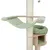 Cat tree with green hammock, padded resting area and wooden cave. Sisal-wrapped posts for claw care.