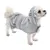 Dog wearing grey fleece coat with hood and shark design, including 'FDX' brand logo on the side.