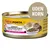 Feline PORTA 21 kattemad dåse, GANZES THUNFISCHFLEISCH WHOLE TUNA MEAT, mit Aloe Vera, uden korn, ohne zuckerzusatz no added sugar, billede af kat og skål med foder
