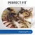 Perfect Fit Supports Whole Body Health, INDOOR 1+, fotografie spící kočky na dece s rukou hladící srst. Viditelný text v angličtině.