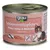 grau Schlemmertöpfchen Pute, Lachs & Makrele Basic Cat Care dåsemad til kat. Tekst: getreidefrei, ohne Sojaproteine. Billede af kat og fisk på emballagen.