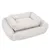 Two rectangular, white plush beds in different sizes, stacked on top of each other.