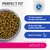 Kibble shown with key features: supports gut microbiome, made with high quality ingredients, rich in chicken, contains natural prebiotics, suitable for adult 1+.