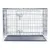 Metallkäfig mit Gitterwänden und herausnehmbarer Kunststoffbodenwanne, zwei Türen mit Verriegelung.