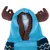 Hellblauer gestrickter Hundepullover mit braunen Geweih-Applikationen und dunkelblauen Musterdetails.