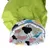 Vue rapprochée d'une capuche de manteau pour animal, extérieur vert uni, doublure intérieure blanche à motifs nuages noirs, roses, jaunes et bleus avec gouttes noires.
